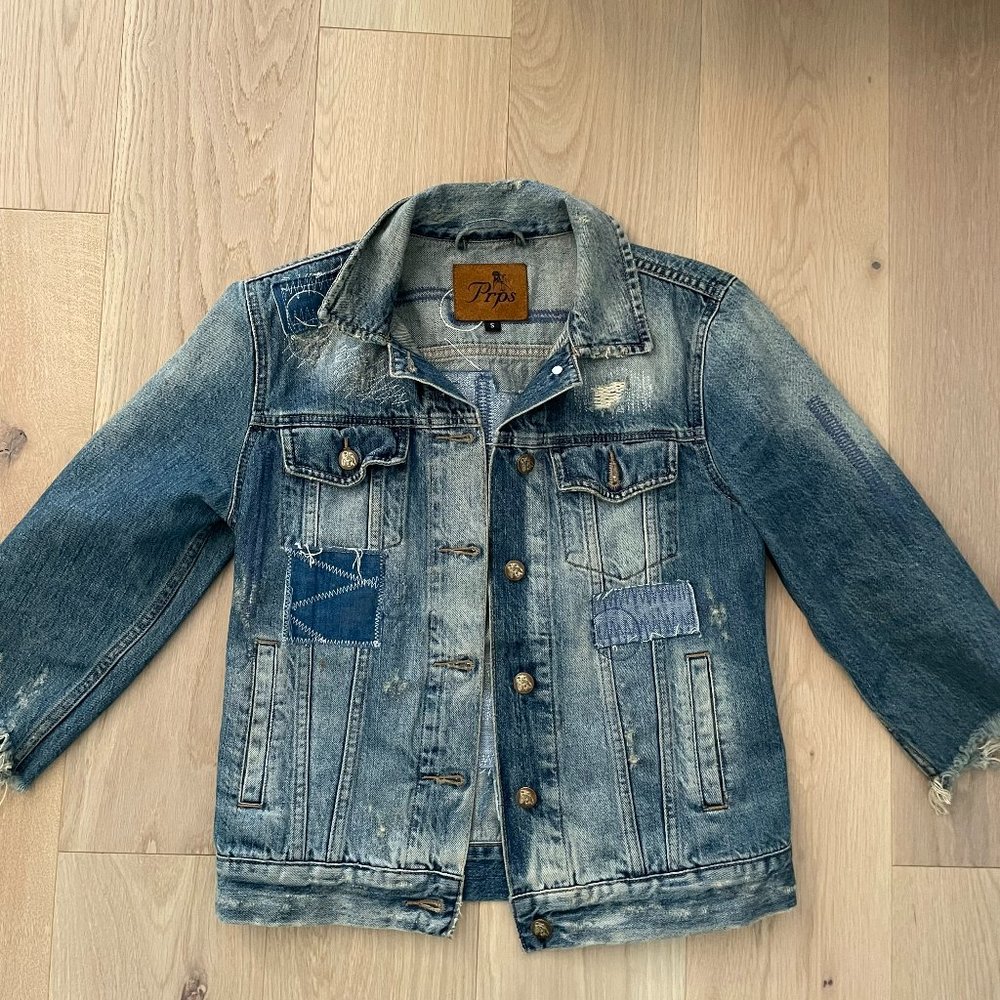 PRPS Women's Denim Destroyed Patch Jean Jacket - Size small